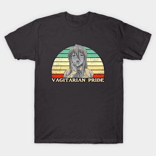 Vagitarian Pride - Lesbian Anime Pun - Retro Sunset T-Shirt